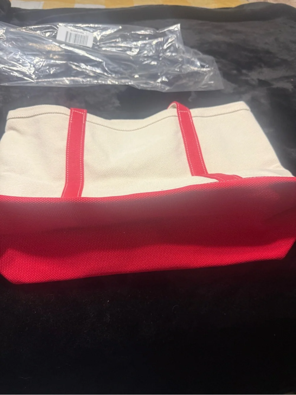 Macy's White and Red Canvas Tote